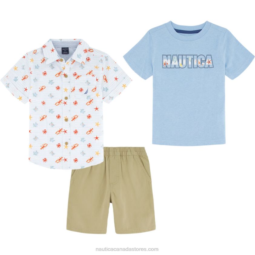 Toddler Boys' Printed Shirt And T-Shirt 3Pc Short Set NauticaNavy R260HV1119