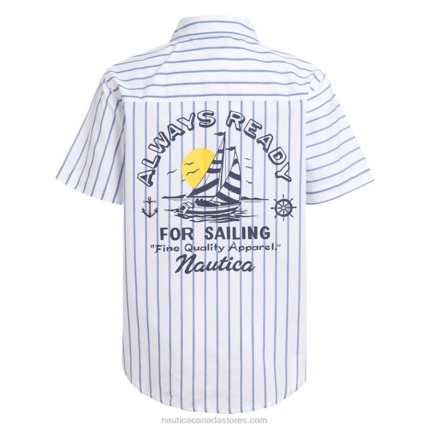Little Boys\' Striped Back Graphic Short Sleeve Shirt (4-7) NauticaAntique White Wash R260HV1157