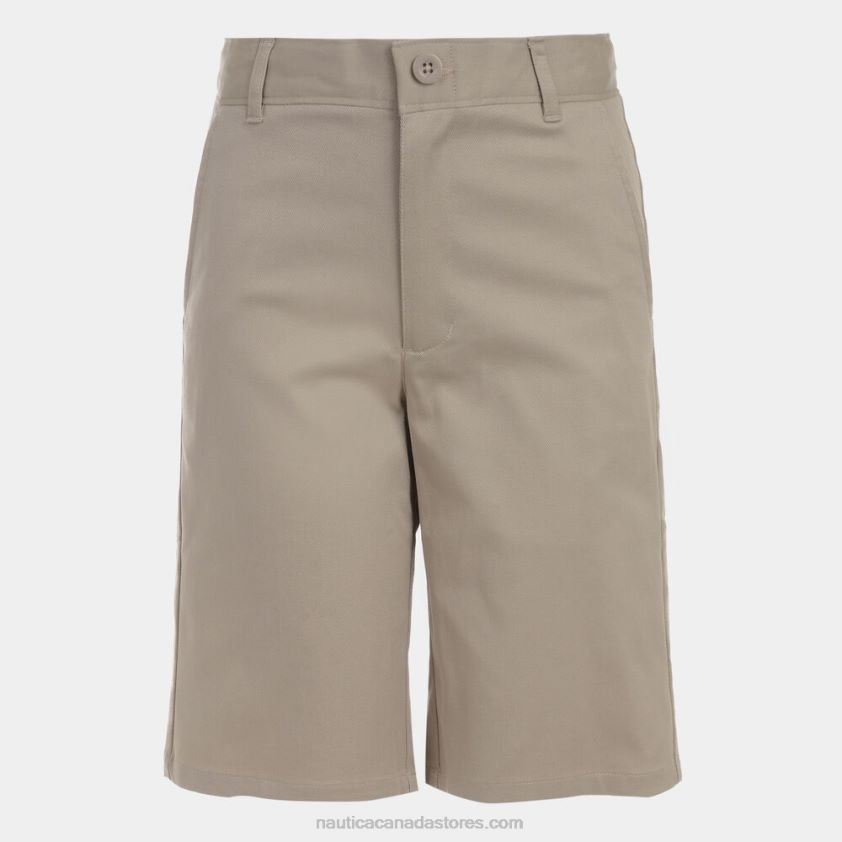 Boys\' Flat Front Stretch Waist Short (8-18) NauticaDark Brown Heather R260HV1303