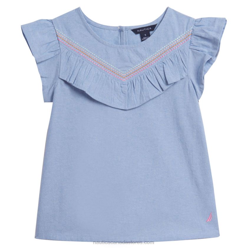 Girls' Chambray Flutter-Sleeve Top (7-16) NauticaNite Sea Heather R260HV1379