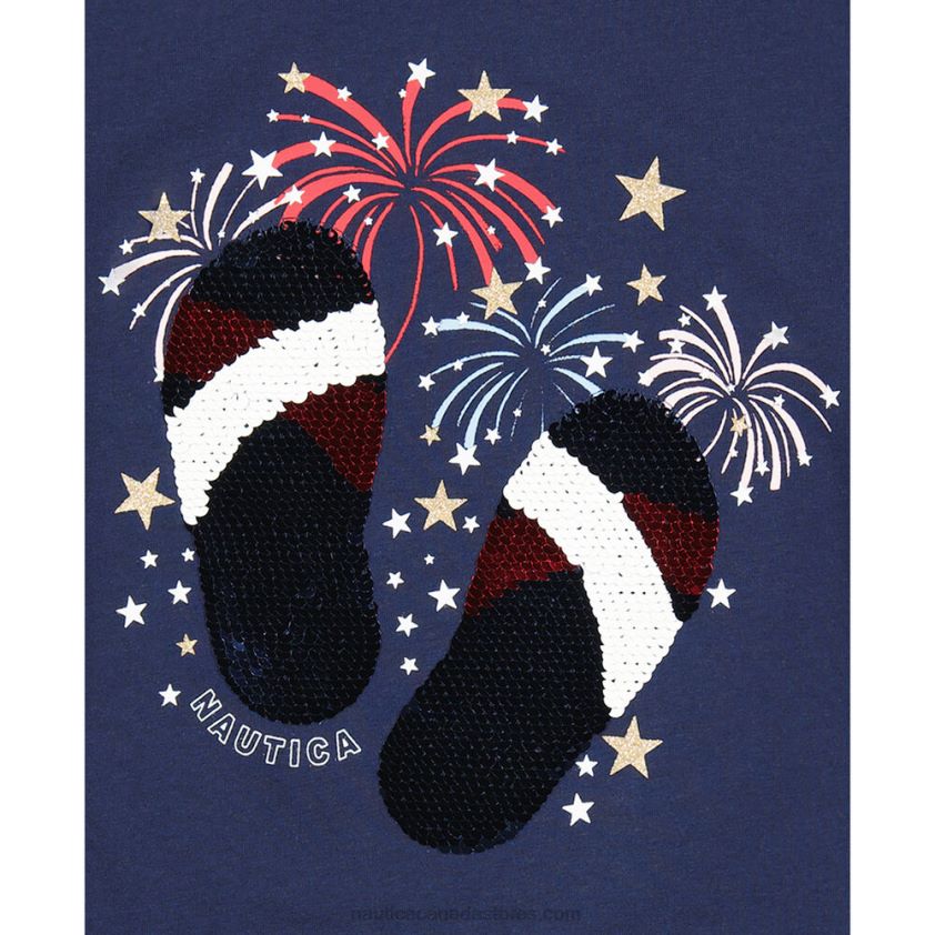 Girls\' Flip Flops And Fireworks Sequin T-Shirt (7-16) NauticaNavy R260HV1470
