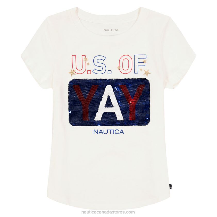 Girls' Sequin Us Of Yay T-Shirt (7-16) NauticaAntique White Wash R260HV1513