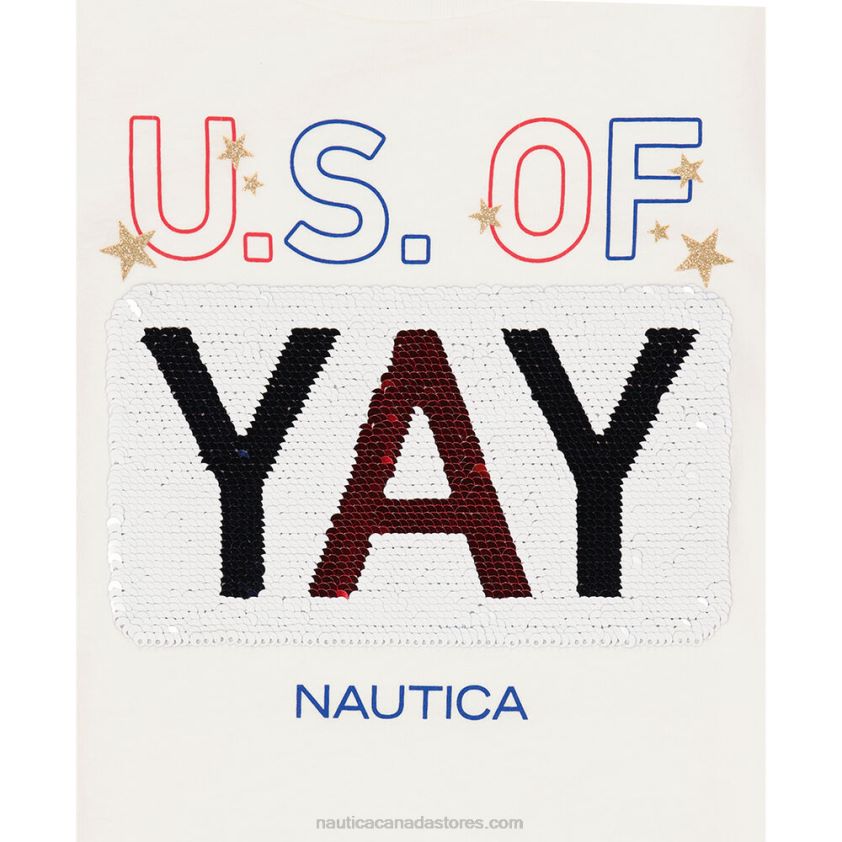 Girls\' Sequin Us Of Yay T-Shirt (7-16) NauticaAntique White Wash R260HV1513