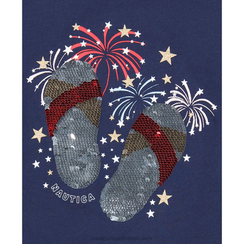 Little Girls\' Flip Flops And Fireworks Sequin T-Shirt (4-6X) NauticaNavy R260HV1475