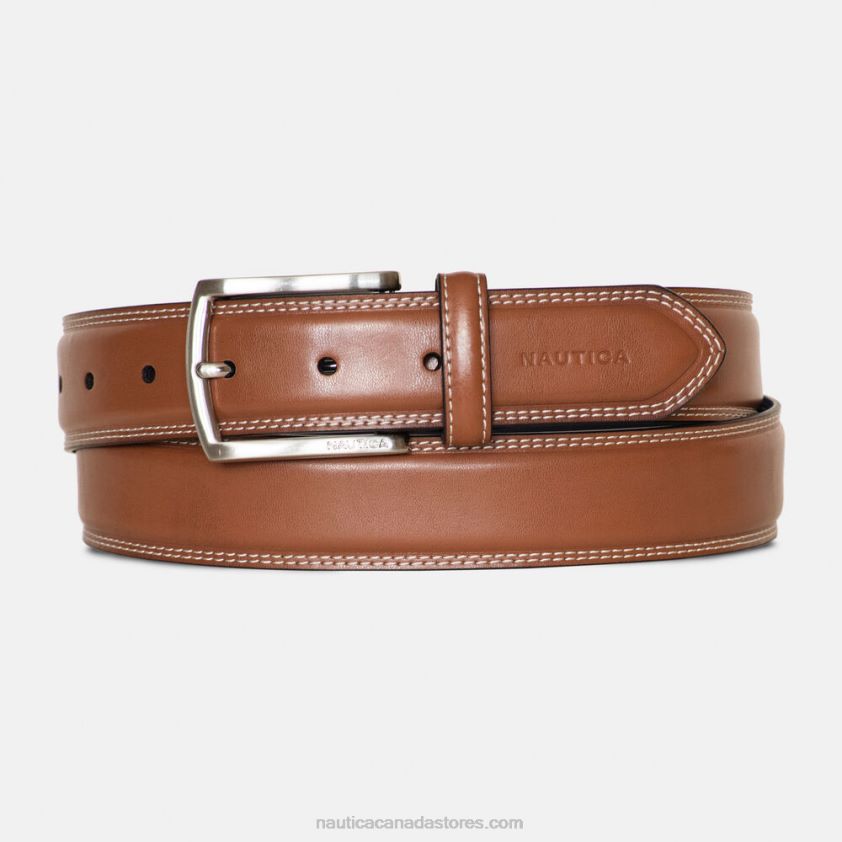 Double-Stitch Leather Belt Nautica Men Brown Stone R260HV121