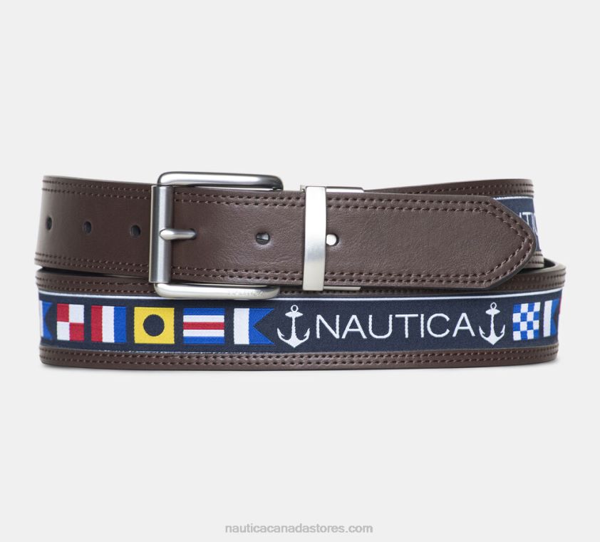 Reversible Flag Belt Nautica Men Brown Stone R260HV178