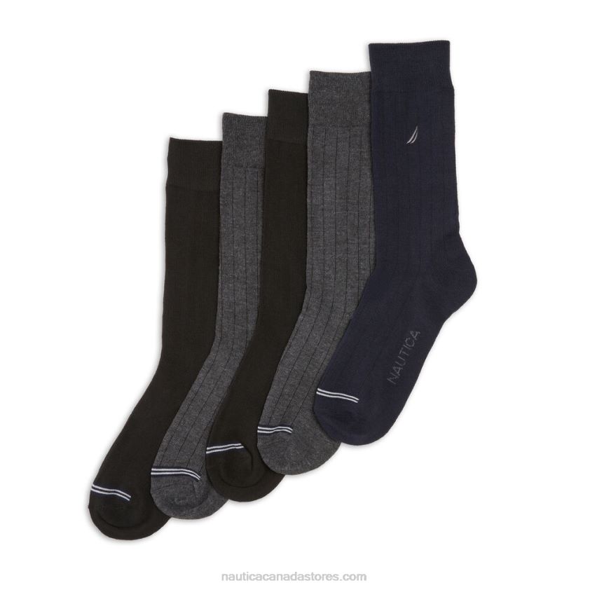 Ribbed Solid Dress Socks 5-Pack Nautica Men Charcoal R260HV101