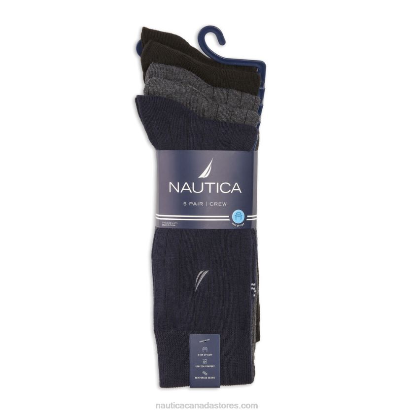 Ribbed Solid Dress Socks 5-Pack Nautica Men Charcoal R260HV101