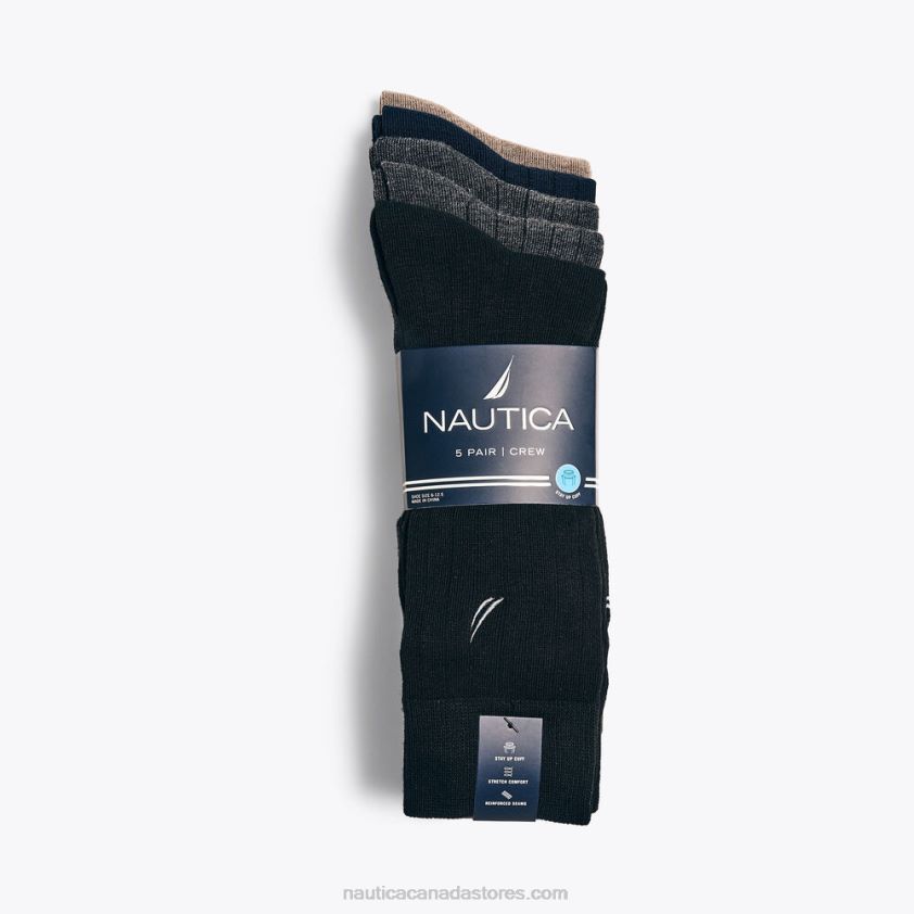 Solid Ribbed Dress Socks 5-Pack Nautica Men Black Onyx R260HV105