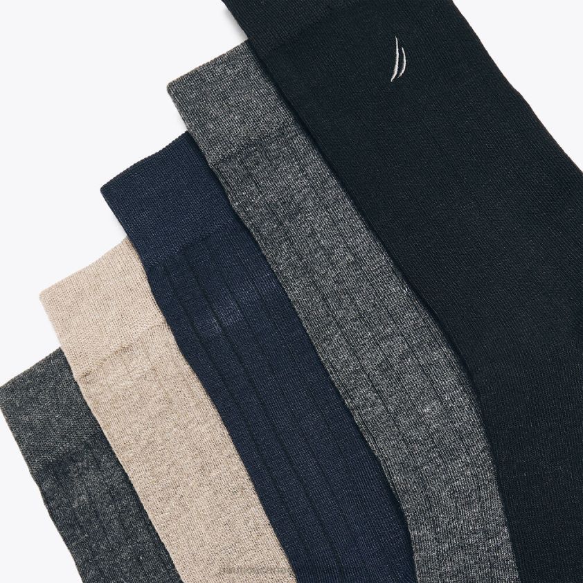 Solid Ribbed Dress Socks 5-Pack Nautica Men Black Onyx R260HV105