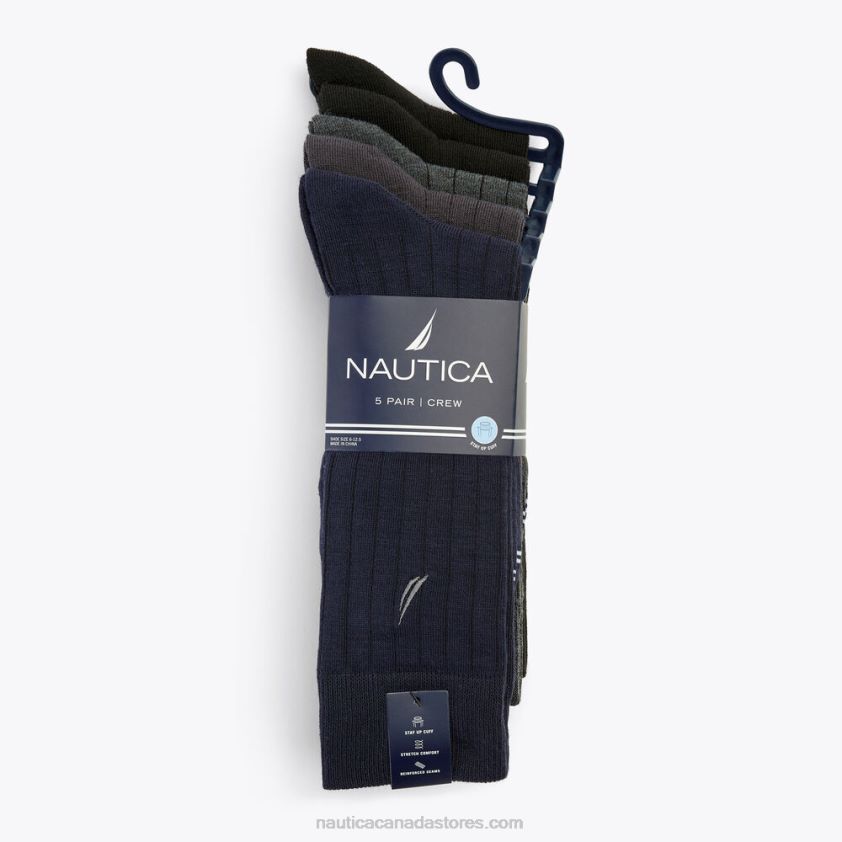 Solid Ribbed Dress Socks 5-Pack Nautica Men Black Onyx R260HV115