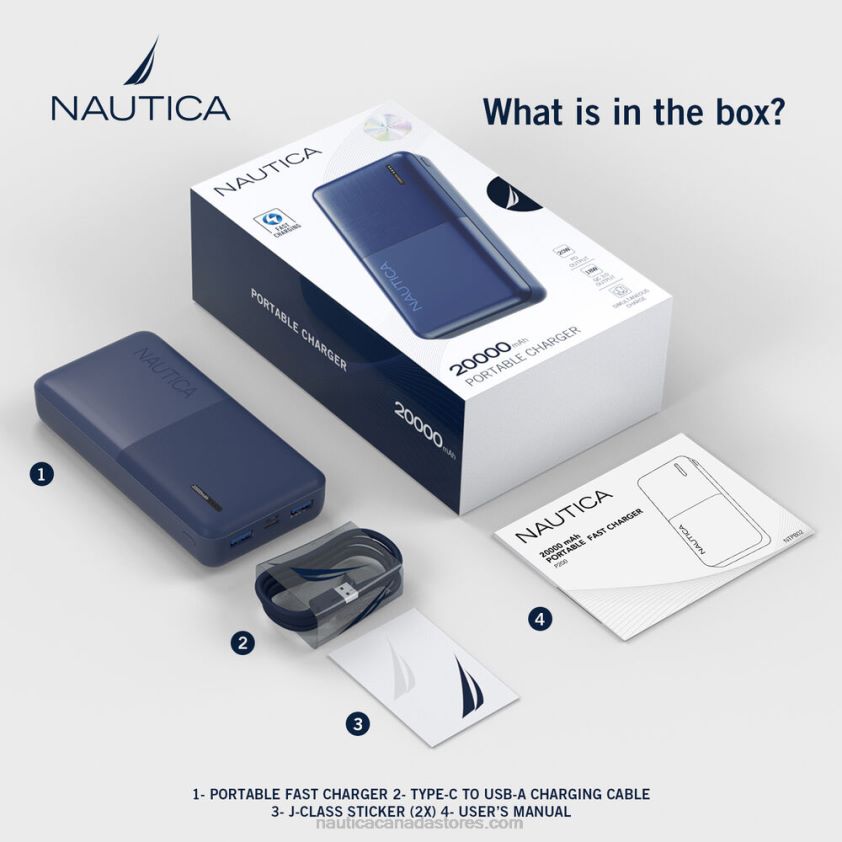 20000Mah Quick Portable Charger Nautica Men Antique White Wash R260HV300