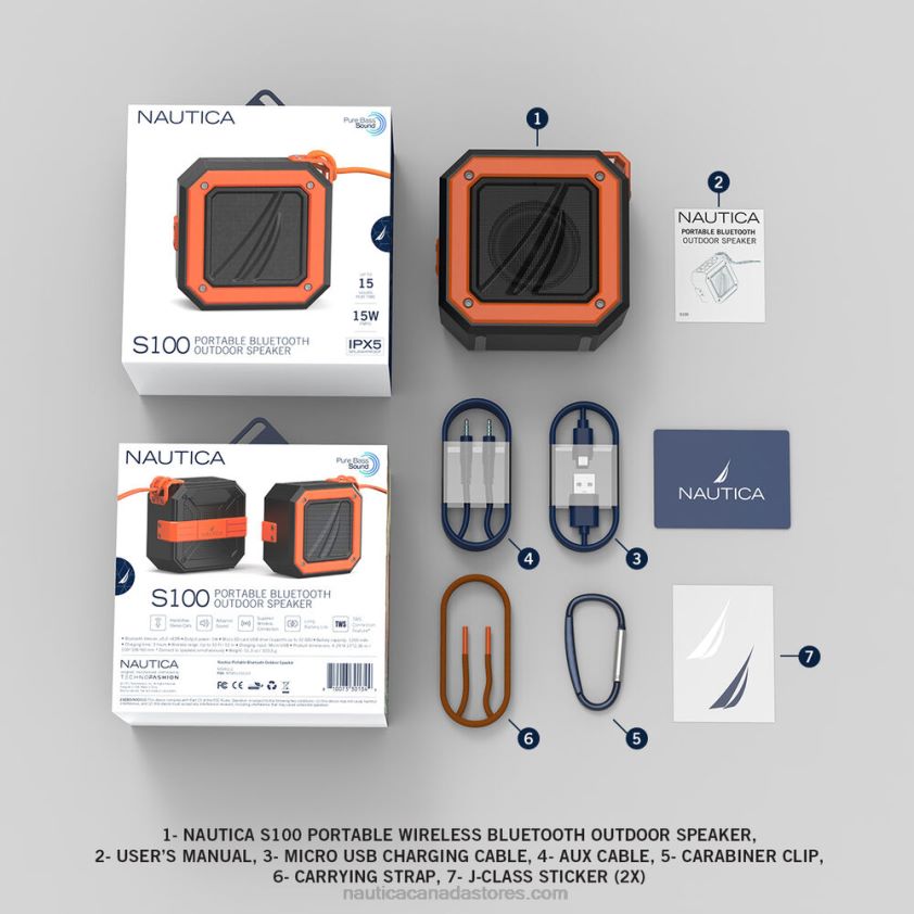 S100 Portable Bluetooth Outdoor Speaker Nautica Men Nautica Red/Orange R260HV930