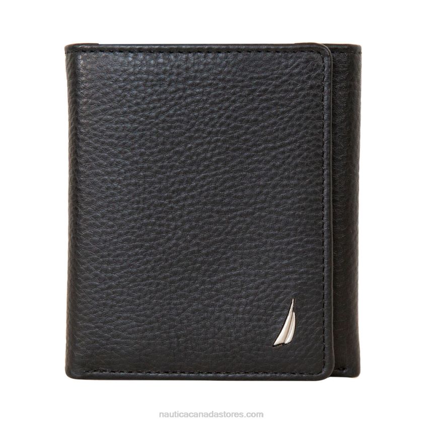 Extra Capacity Leather Trifold Passcase Wallet Nautica Men Black R260HV268