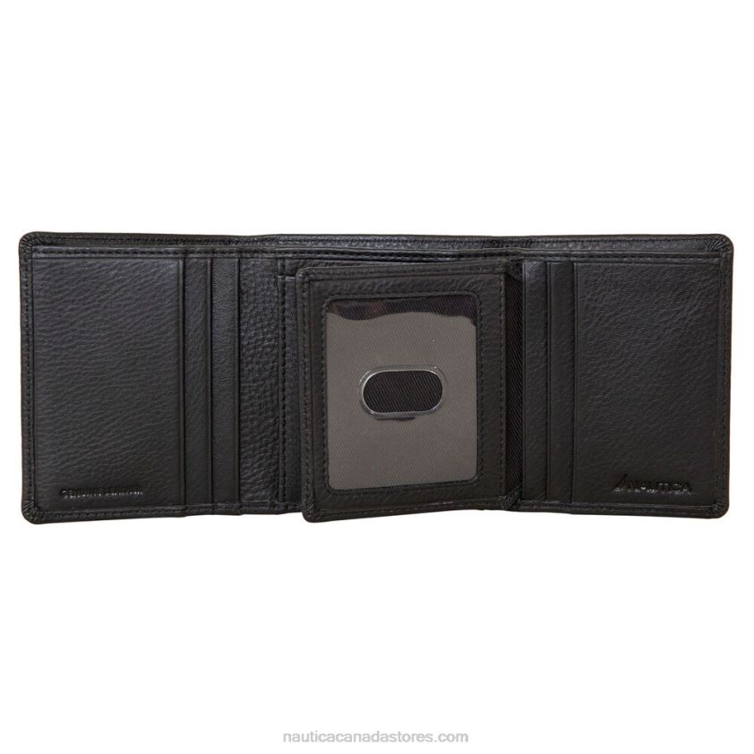 Extra Capacity Leather Trifold Passcase Wallet Nautica Men Black R260HV268