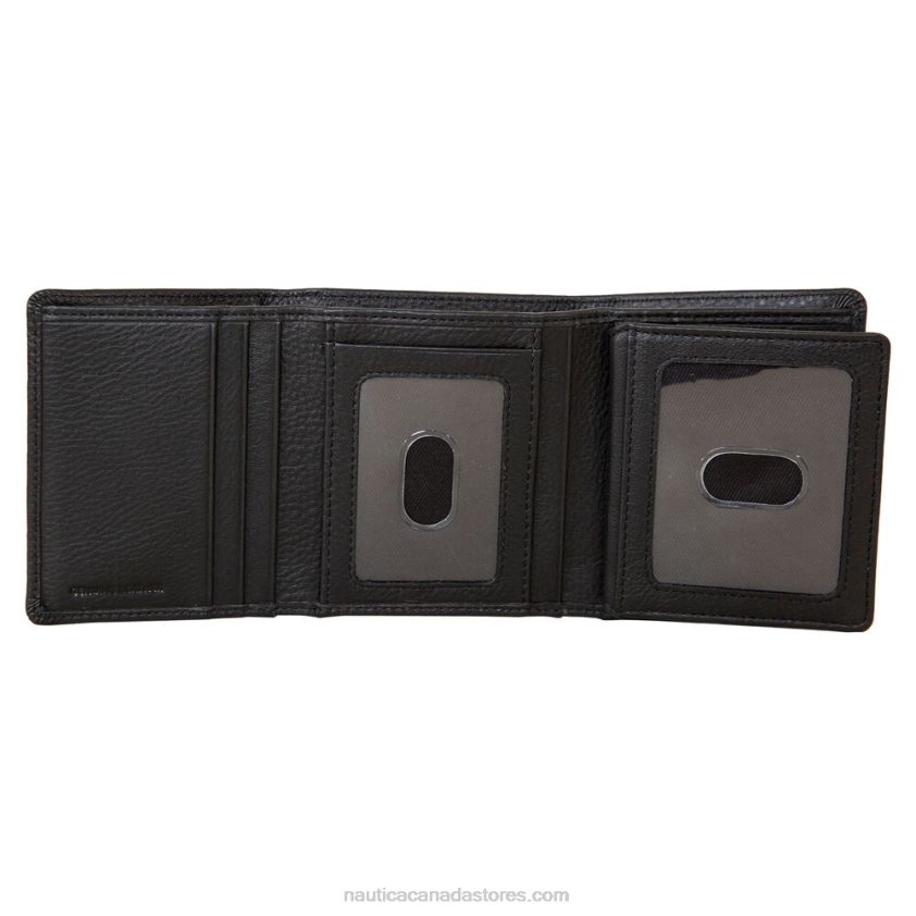 Extra Capacity Leather Trifold Passcase Wallet Nautica Men Black R260HV268