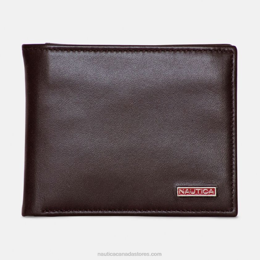 Leather Bifold Passcase Wallet Nautica Men Brown Stone R260HV280