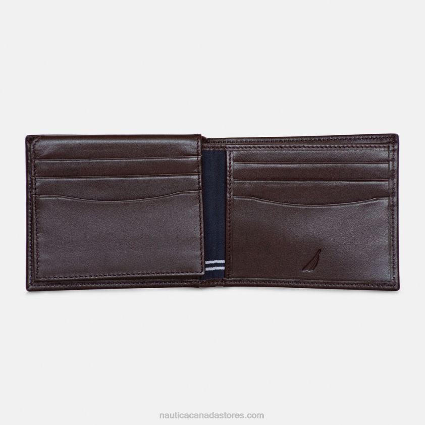 Leather Bifold Passcase Wallet Nautica Men Brown Stone R260HV280