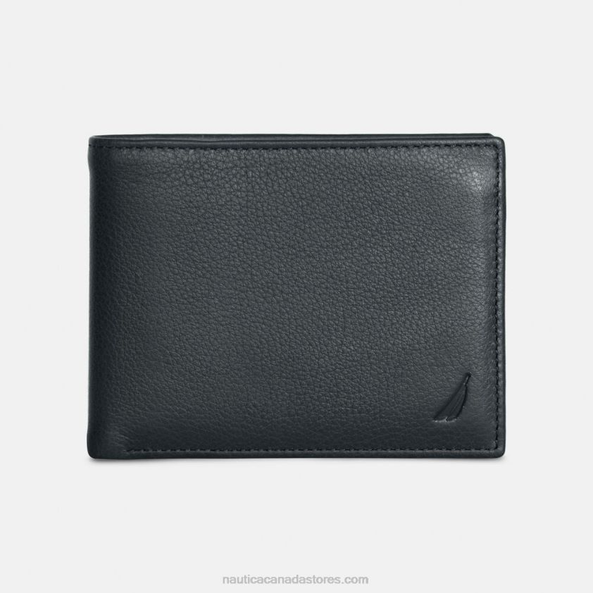 Leather Bifold Passcase Wallet Nautica Men True Black R260HV172