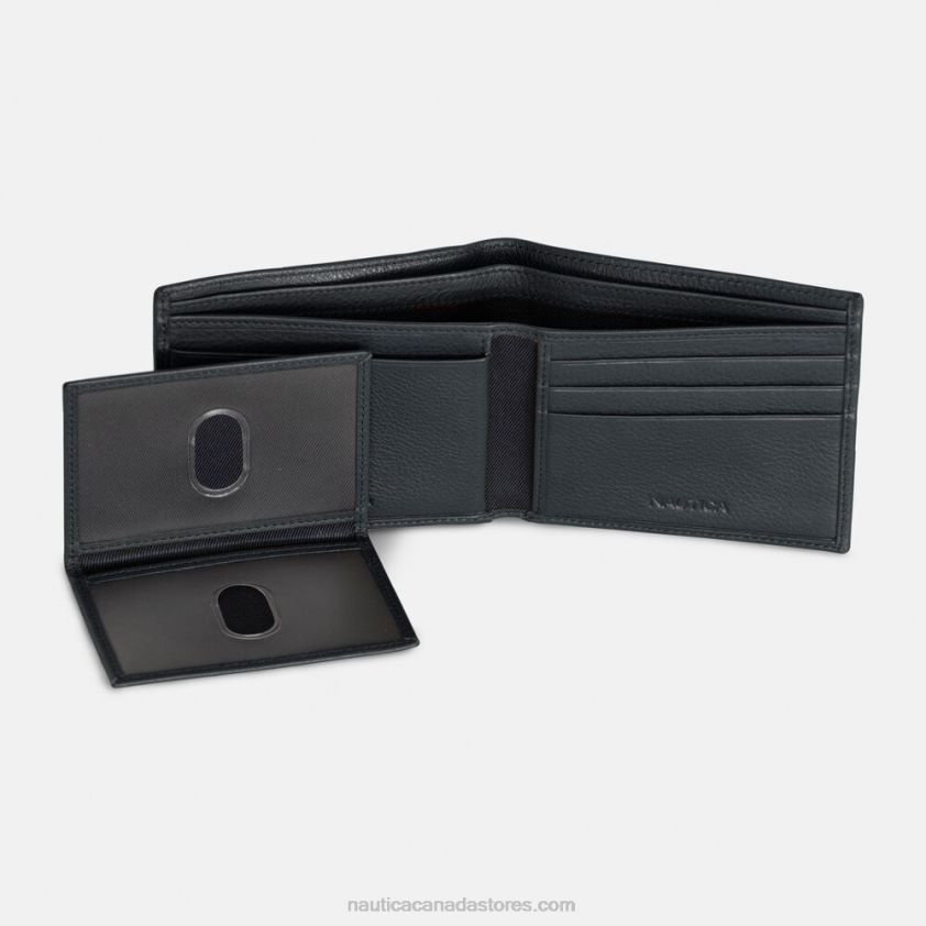 Leather Bifold Passcase Wallet Nautica Men True Black R260HV172