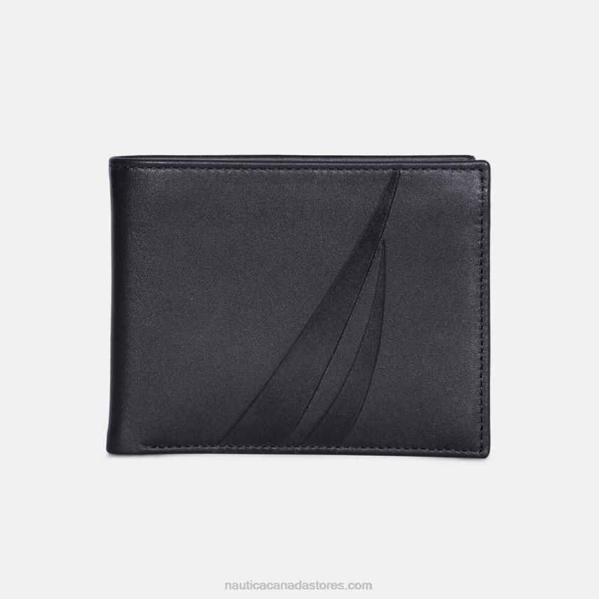 Leather Bifold Passcase Wallet Nautica Men True Black R260HV226