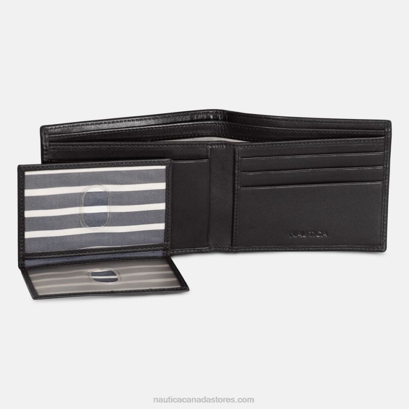 Leather Bifold Passcase Wallet Nautica Men True Black R260HV226