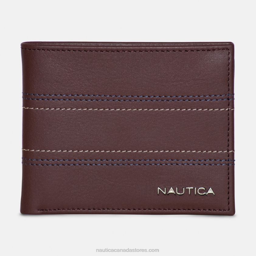 Leather Bifold Wallet Nautica Men Brown Stone R260HV228