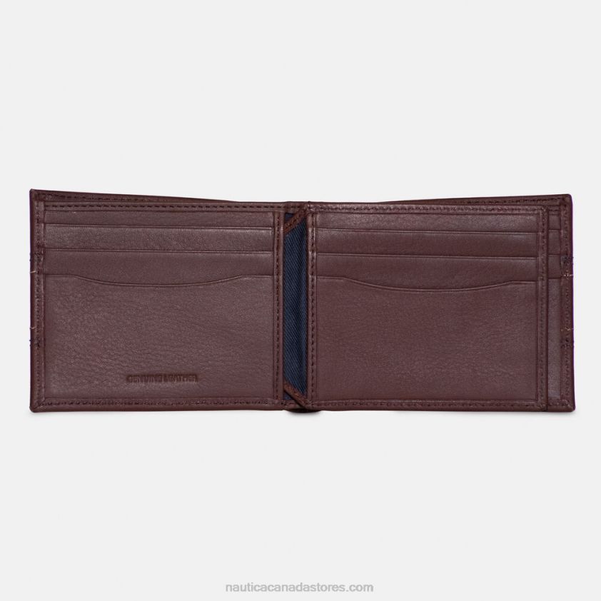 Leather Bifold Wallet Nautica Men Brown Stone R260HV228