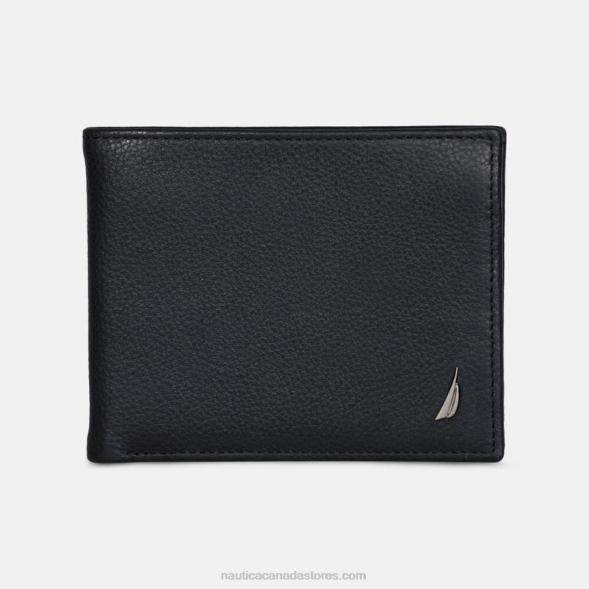 Leather Billfold Wallet Nautica Men True Black R260HV206