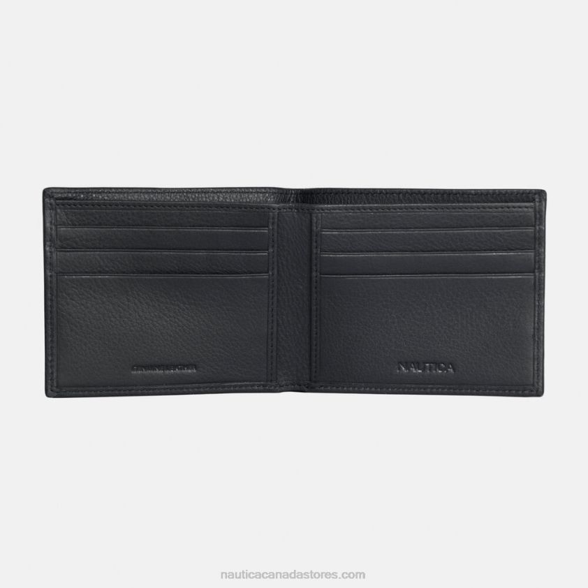 Leather Billfold Wallet Nautica Men True Black R260HV206