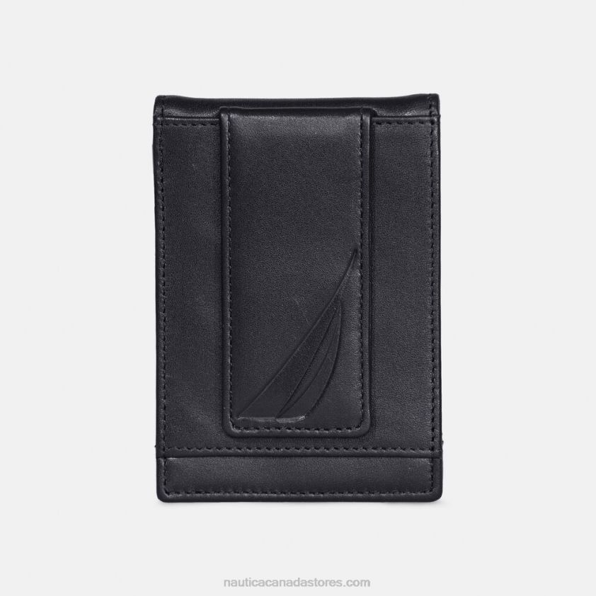 Leather Front Pocket Wallet Nautica Men True Black R260HV333