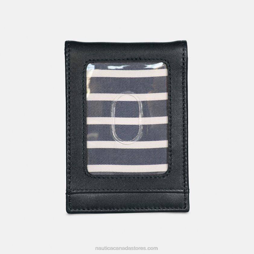 Leather Front Pocket Wallet Nautica Men True Black R260HV333