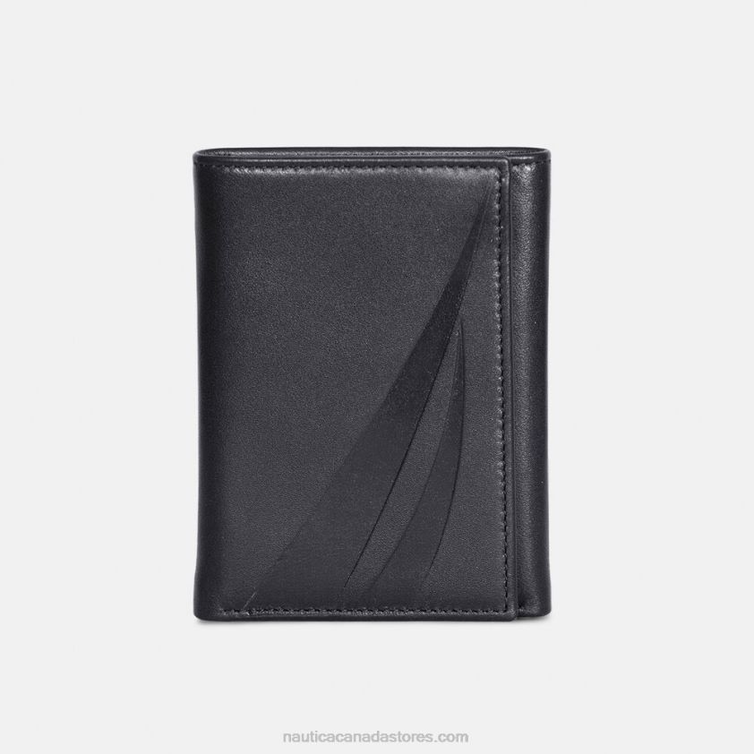 Leather Trifold Wallet Nautica Men True Black R260HV177