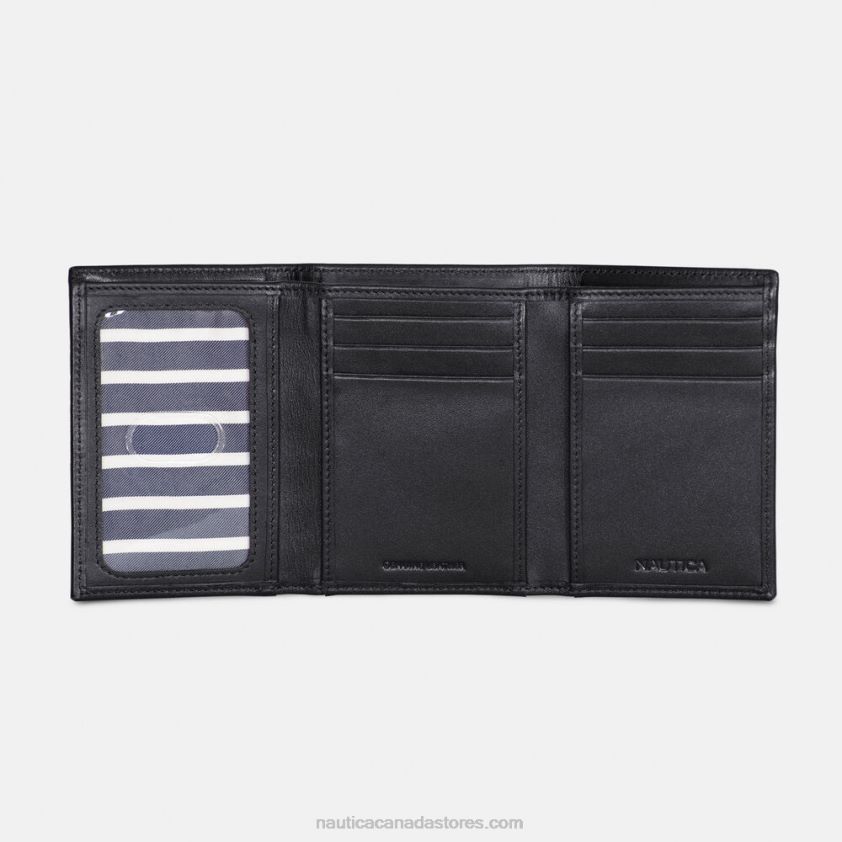 Leather Trifold Wallet Nautica Men True Black R260HV177