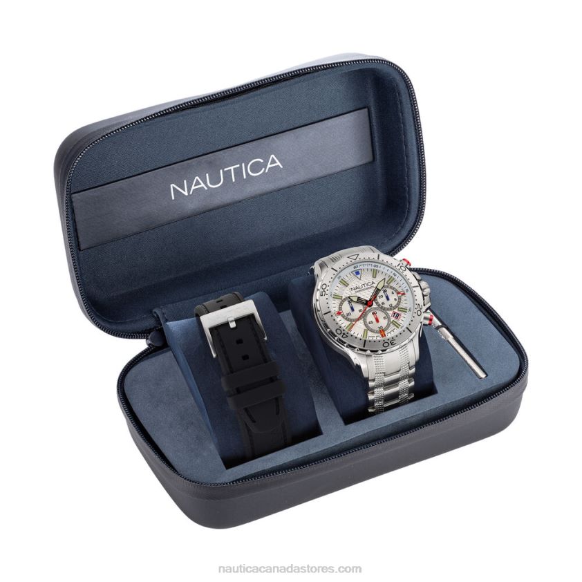 Nst Stainless Steel And Silicone Watch Box Set Nautica Men Multi R260HV269