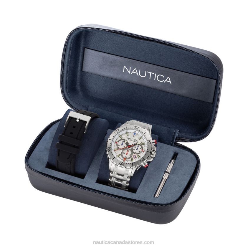 Nst Stainless Steel And Silicone Watch Box Set Nautica Men Multi R260HV269