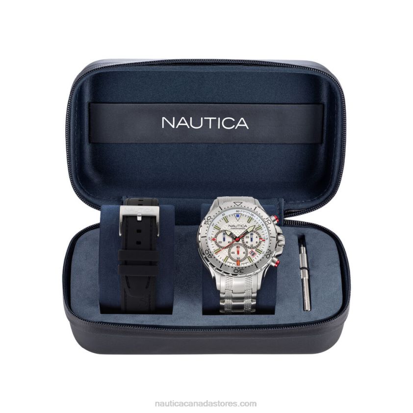 Nst Stainless Steel And Silicone Watch Box Set Nautica Men Multi R260HV269