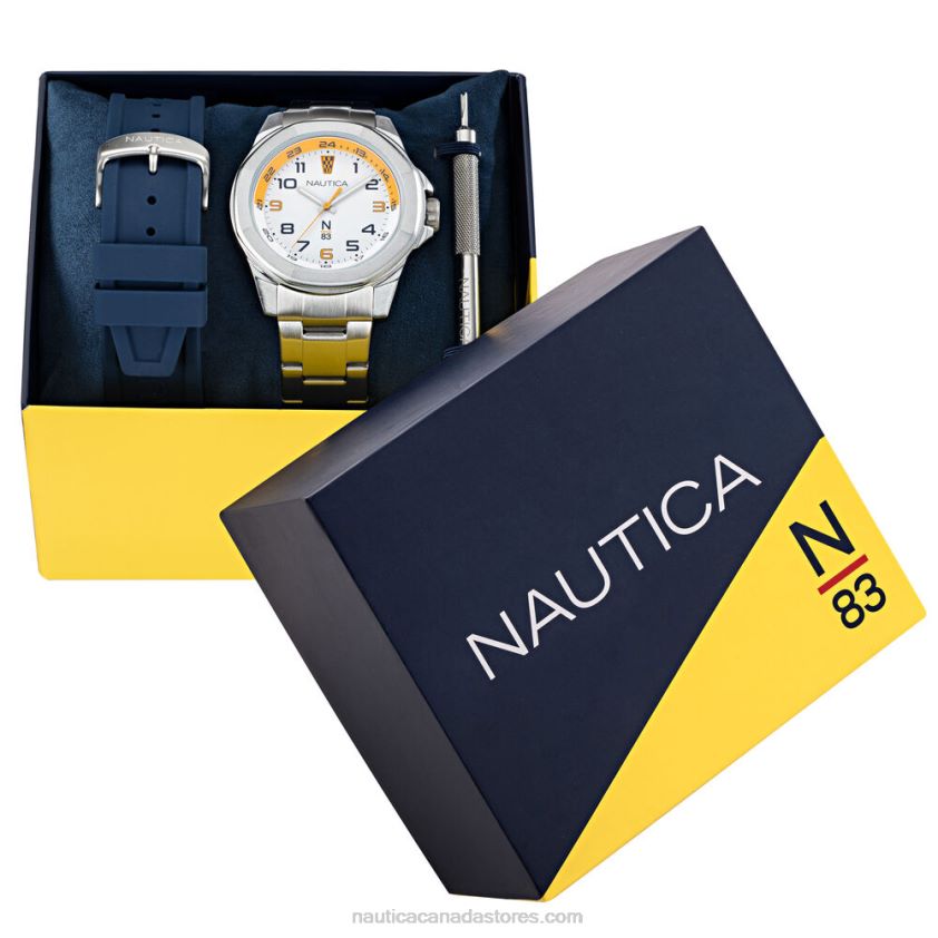 Stainless Steel And Silicone Watch Box Set Nautica Men Multi R260HV305