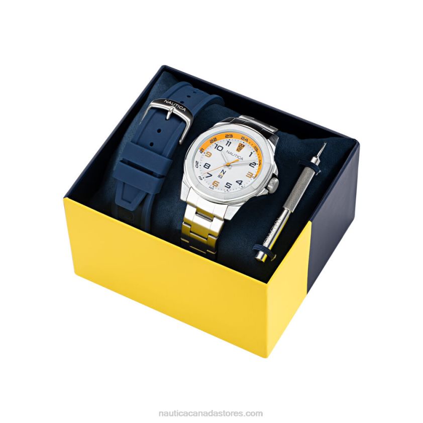 Stainless Steel And Silicone Watch Box Set Nautica Men Multi R260HV305