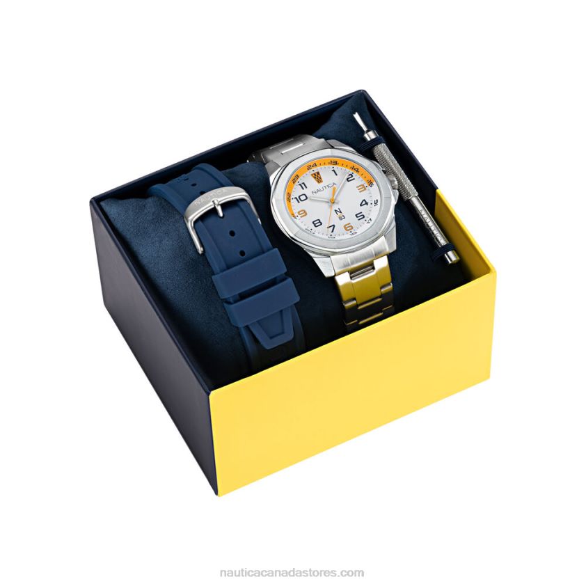 Stainless Steel And Silicone Watch Box Set Nautica Men Multi R260HV305