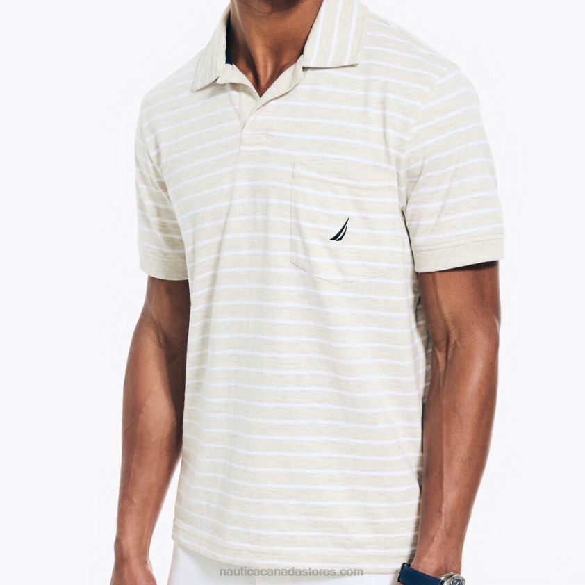 Sustainably Crafted Striped Johnny Collar Polo Nautica Men Oatmeal Heather R260HV574