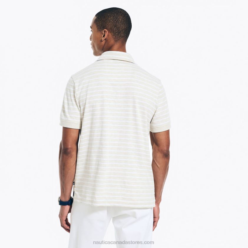 Sustainably Crafted Striped Johnny Collar Polo Nautica Men Oatmeal Heather R260HV574