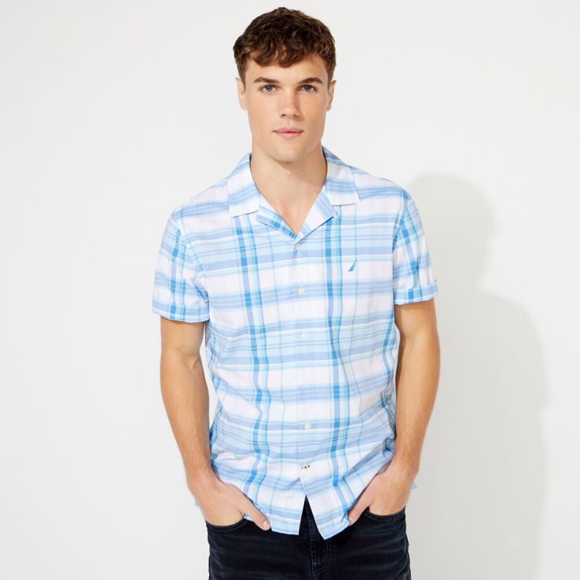 Big & Tall Classic Fit Plaid Camp Shirt Nautica Men Clear Sky Blue R260HV727