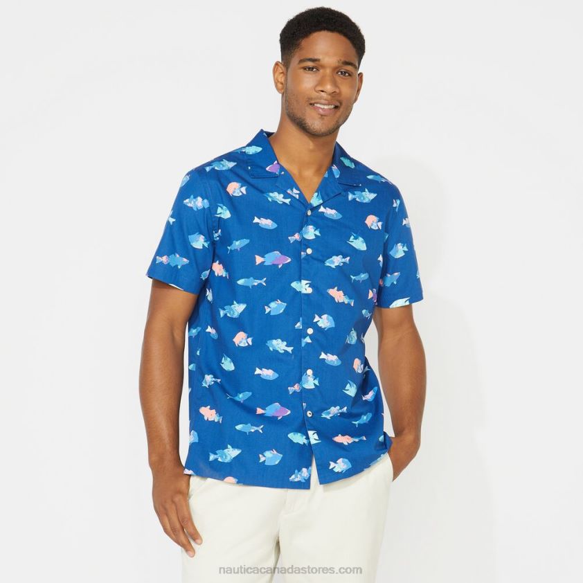 Big & Tall Classic Fit Printed Camp Shirt Nautica Men Clear Sky Blue R260HV725