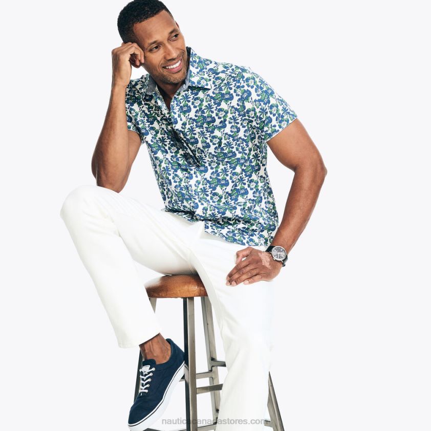 Big & Tall Heathered Sustainably Crafted Floral Print Short-Sleeve Shirt Nautica Men Marshmallow R260HV443