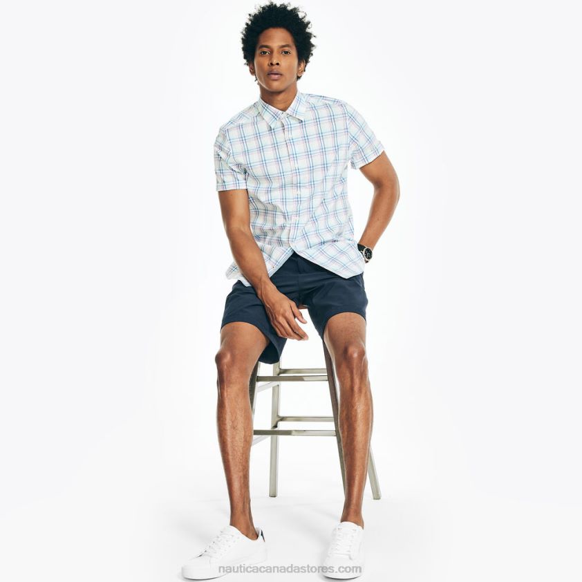 Big & Tall Navtech Classic Fit Plaid Short-Sleeve Shirt Nautica Men Bright White R260HV408