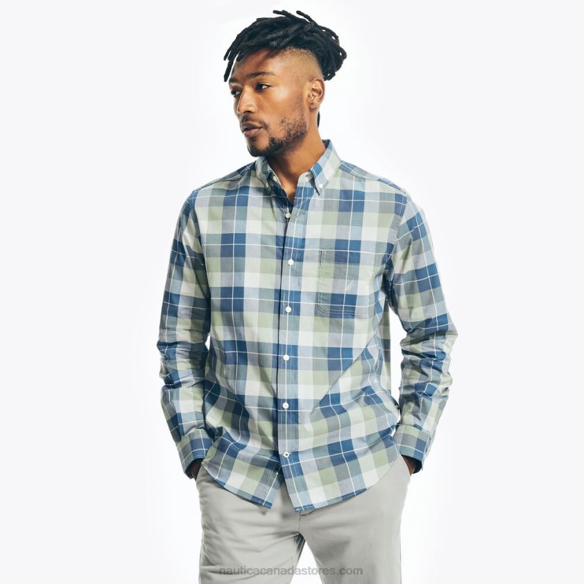 Big & Tall Plaid Poplin Shirt Nautica Men Jade Forest Heather R260HV634