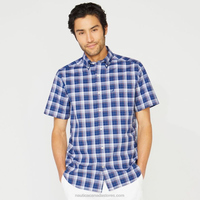 Big & Tall Plaid Short Sleeve Shirt Nautica Men Blue Depths R260HV192