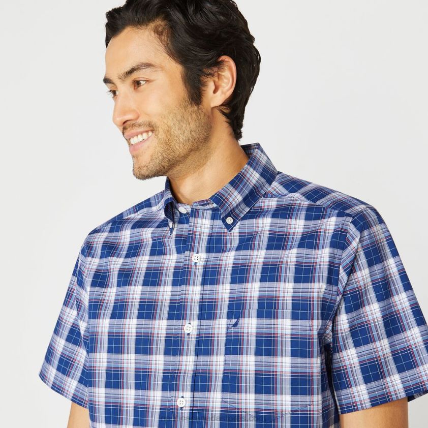Big & Tall Plaid Short Sleeve Shirt Nautica Men Blue Depths R260HV192