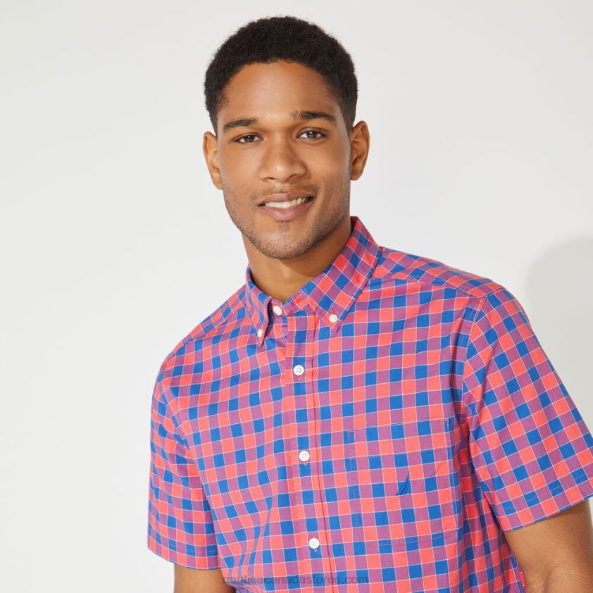 Big & Tall Plaid Short Sleeve Shirt Nautica Men Persian Red R260HV215